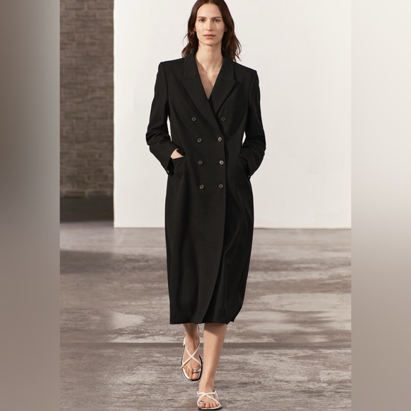 BNWT ZARA WOMEN TAILORED DOUBLE BREASTED COAT ZW COLLECTION LONG COAT BLACK XS - Picture 5 of 13